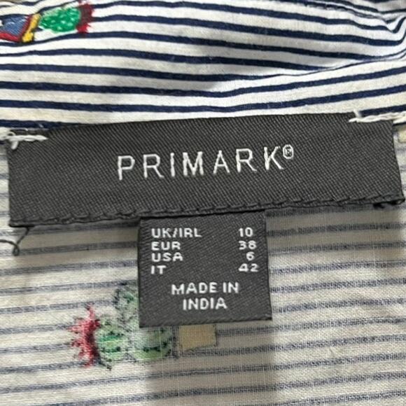 Primark Novelty Cactus Striped Collared Button Up Blouse Shirt Size 6 - Picture 4 of 8
